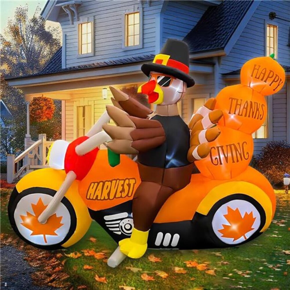 6.5 FT Thanksgiving Inflatable Turkey Riding Motorcycle - Picture 4 of 7